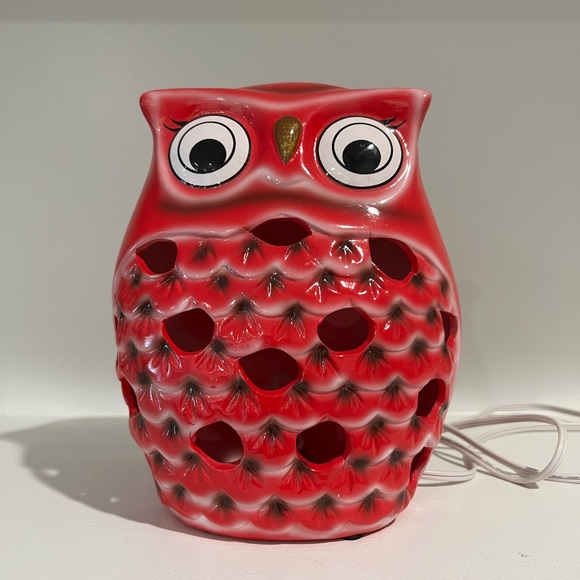 Retro Red Ceramic Owl w/Big Eyes Night Accent Lamp Vintage 8.25” H - Picture 3 of 8